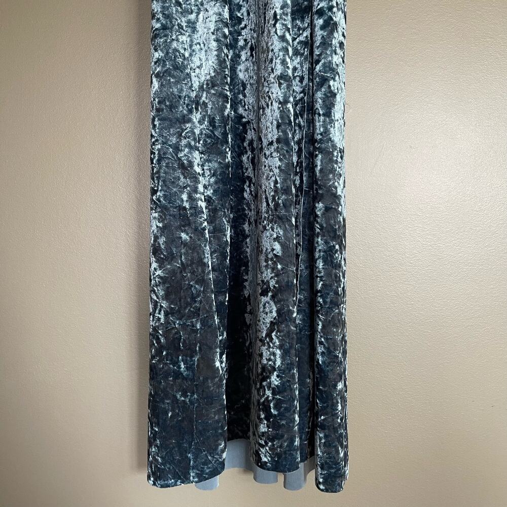 Misa Symone Wrap Dress Velvet Maxi Size XS Ruffle Sleeves Braided Sash Belt Teal - Picture 11 of 16